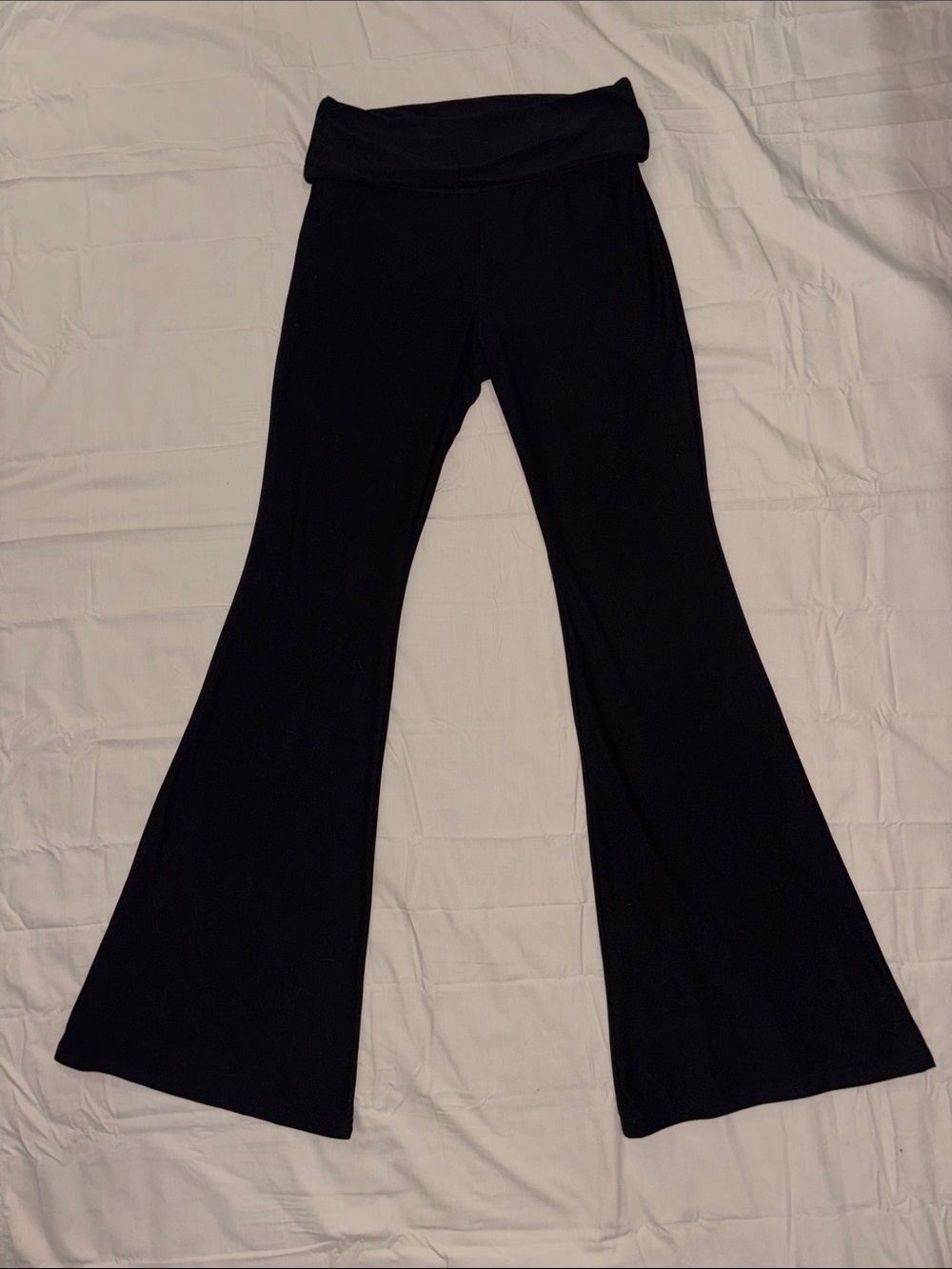 Women’s Black Fold-Over Waist Flare Leggings